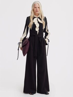 Julia Allert Black High Waist Wide Leg Trousers Large Contemporary Minimalist